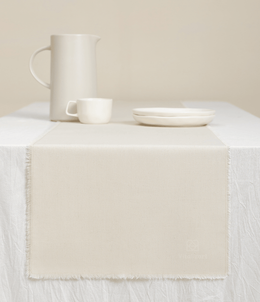Cotton Linen Table Runner 14 x 72 Inches (Ivory) - Vitalizart
