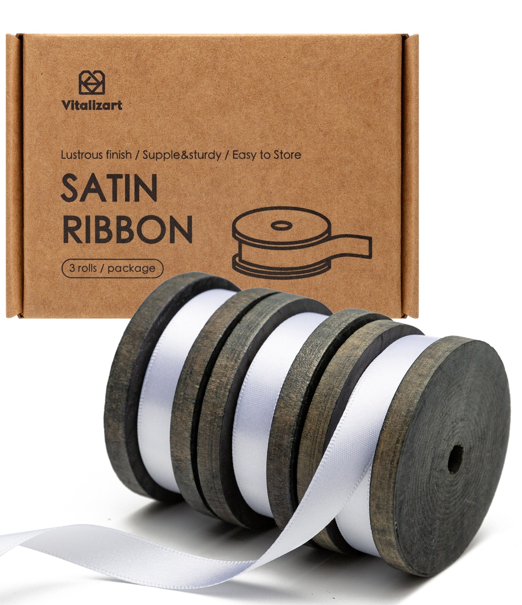Double Faced Satin Ribbon 3/8" x 21 Yd (White) - Vitalizart