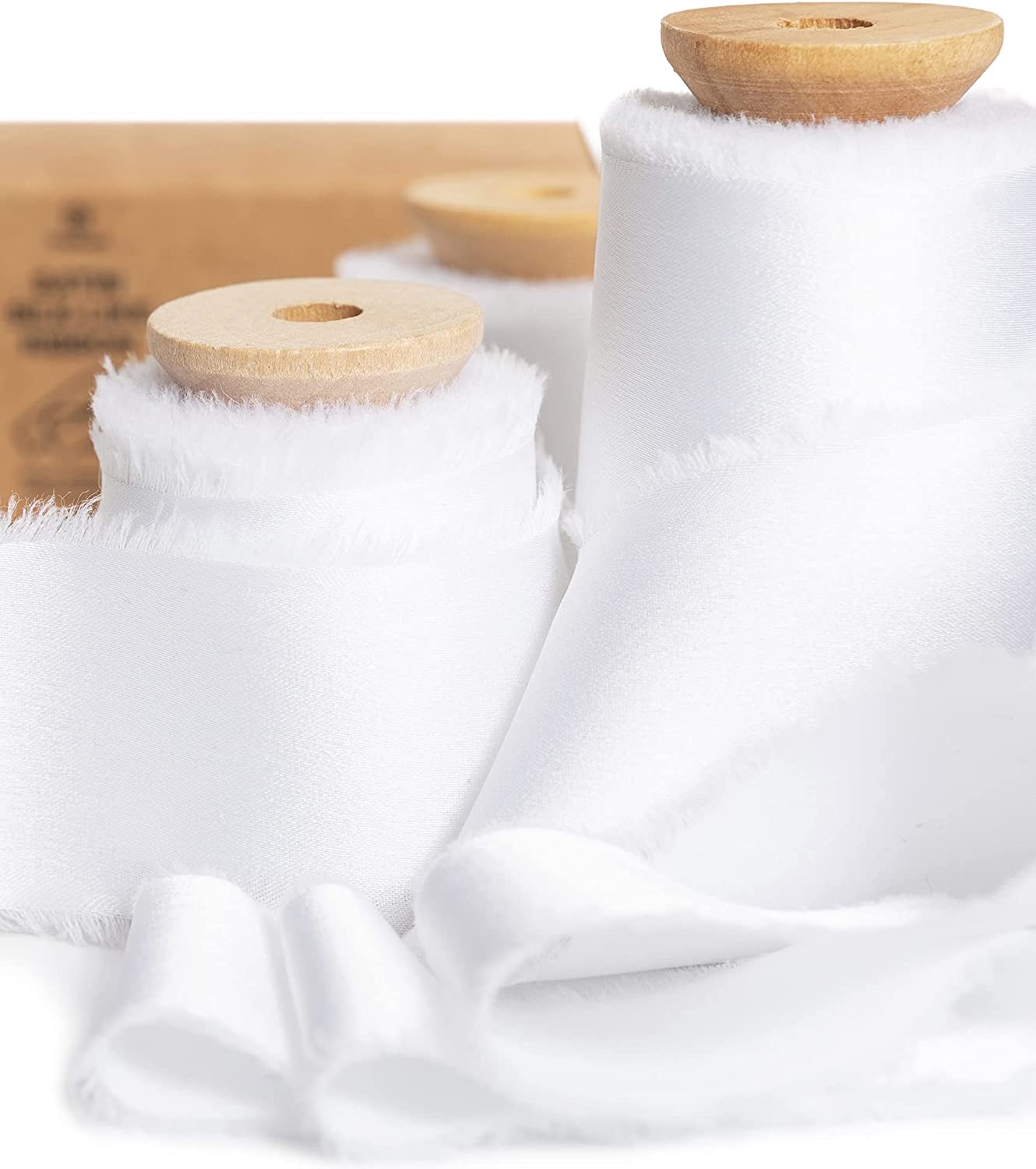 Silk Satin Ribbon with Wooden Spool 1.5” x 15 Yd (White) - Vitalizart