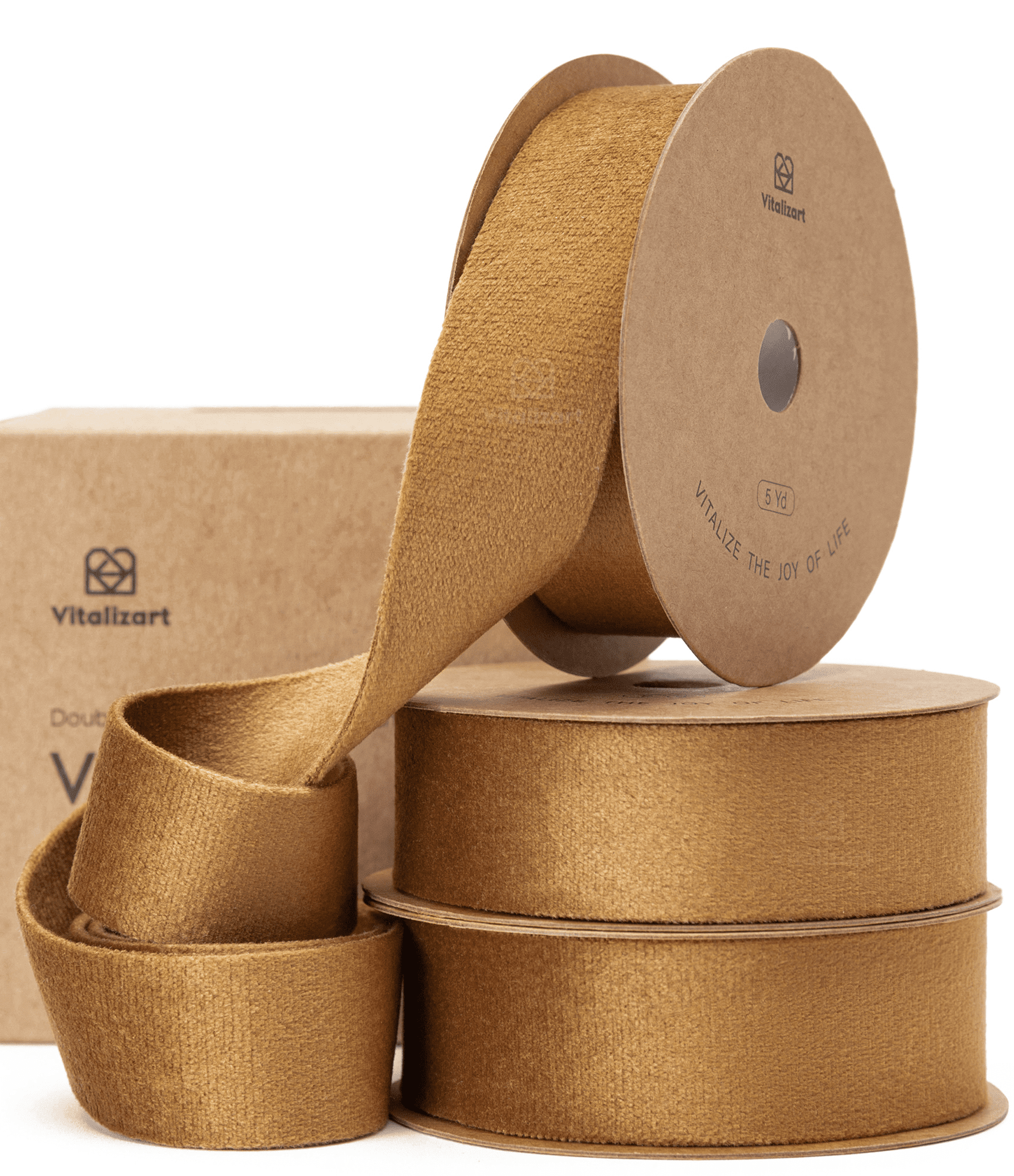 Double Faced Velvet Ribbon Set 1" x 15 Yd (Khaki) - Vitalizart