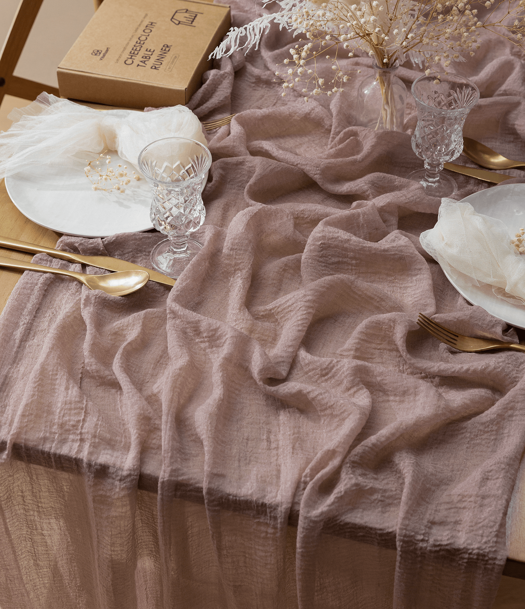 Cheesecloth Table Runner 35 x 120 Inches (Rose Taupe) - Vitalizart