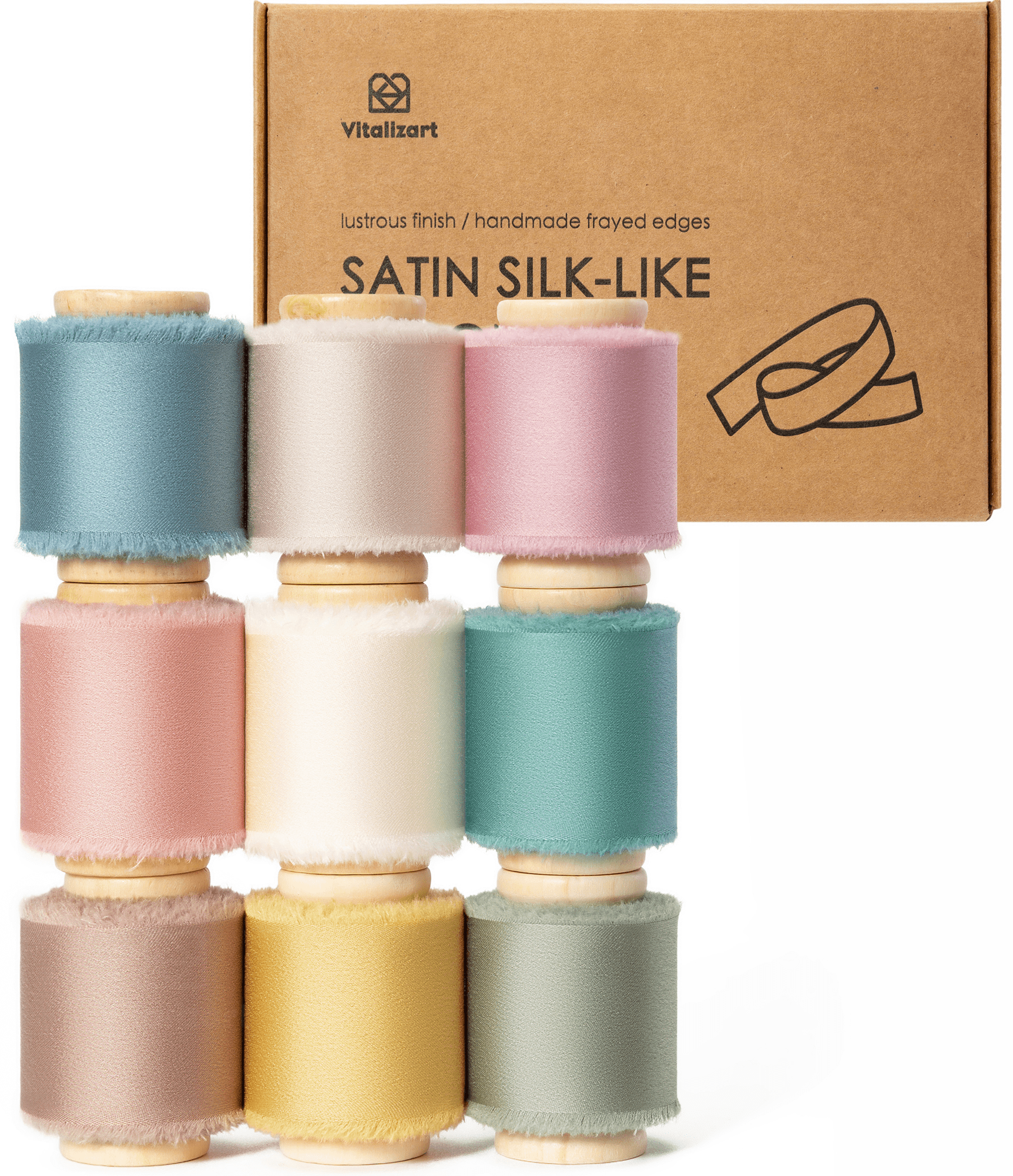 Silk Satin Ribbon with Wooden Spool 1.5" x 45 Yard (Mixed Color) - Vitalizart