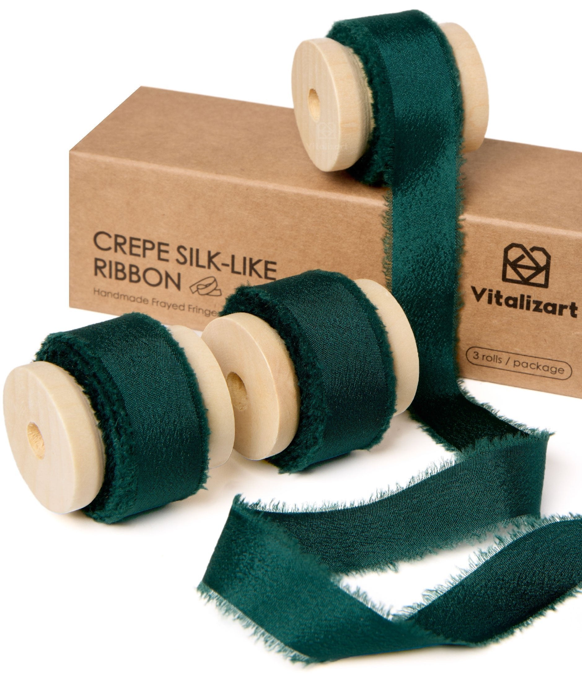 Frayed Fringe Crepe Silk Satin Ribbon 5/8" x 15 Yard (Green) - Vitalizart