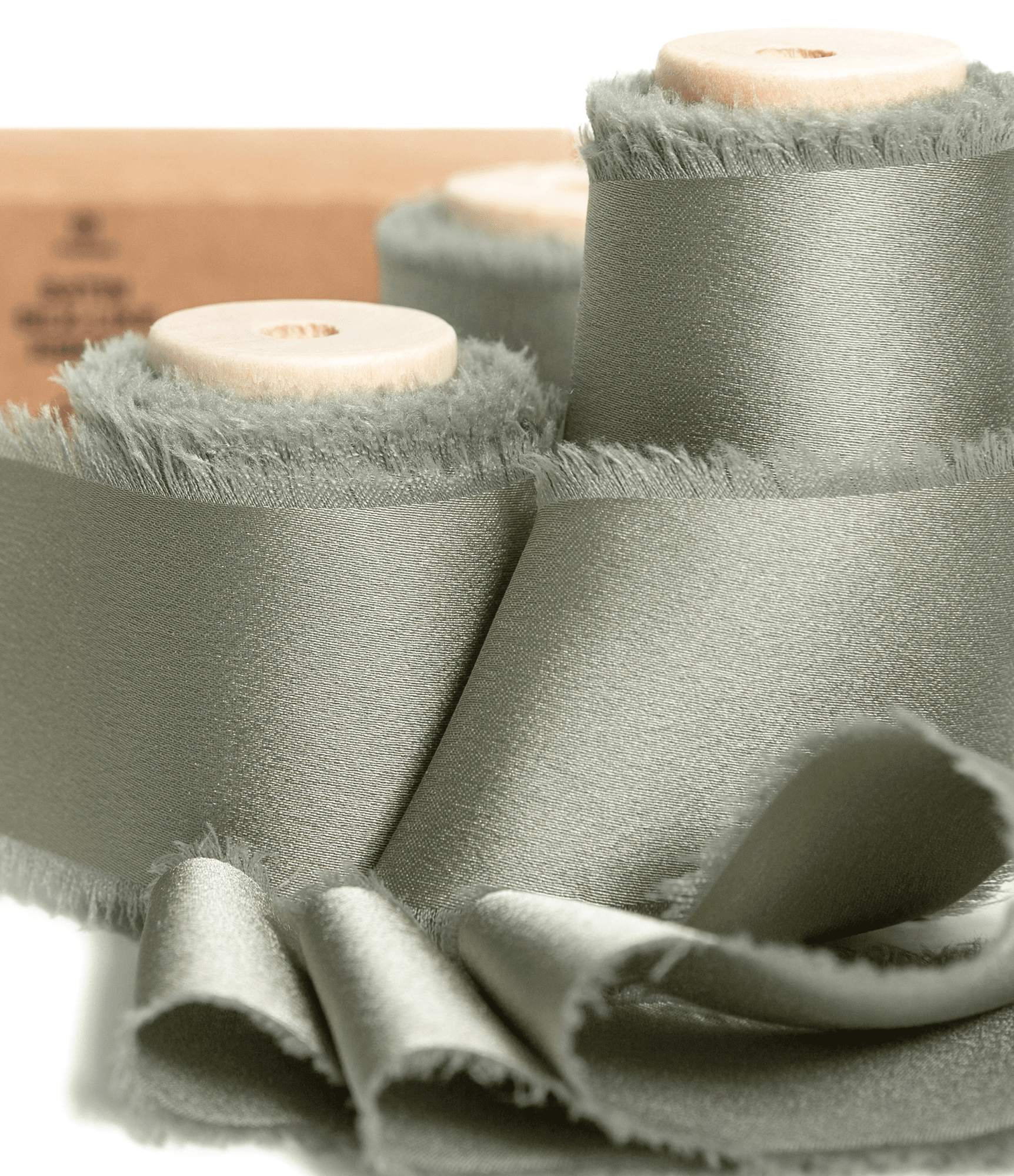 Silk Satin Ribbon with Wooden Spool 1.5” x 15 Yd (Dusty Green) - Vitalizart