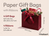Burgundy Red Large Paper Gift Bags with Ribbon Bows — Set of 4 - Vitalizart