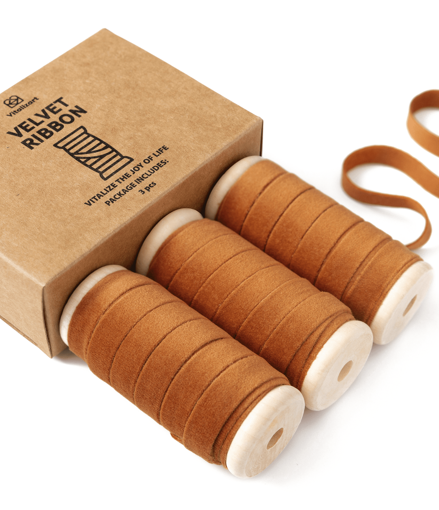 Velvet Ribbon With Wooden Spool 3/8" x 15 Yd (Terracotta) - Vitalizart