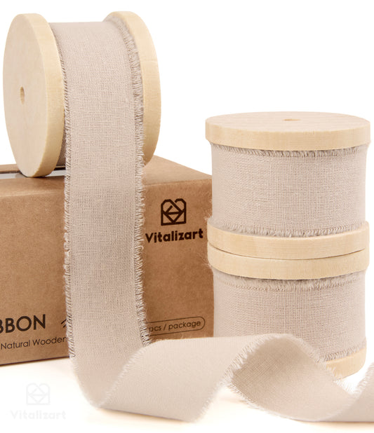 Vitalizart Ribbon Cotton Handmade Fringe 1" x 15 Yd Pure Natural Cotton Ribbons (Light Nude) - Vitalizart