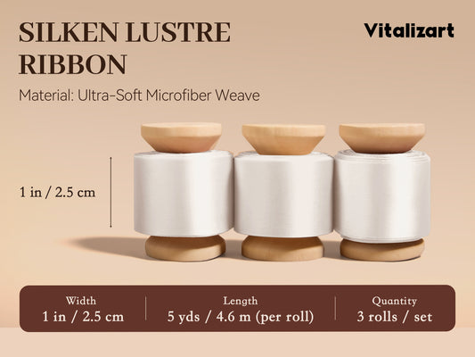 Vitalizart Silken Lustre Ribbon 1" x 15 Yards, Champagne & Nude Silky Satin Ribbon with Subtle Sheen (White) - Vitalizart