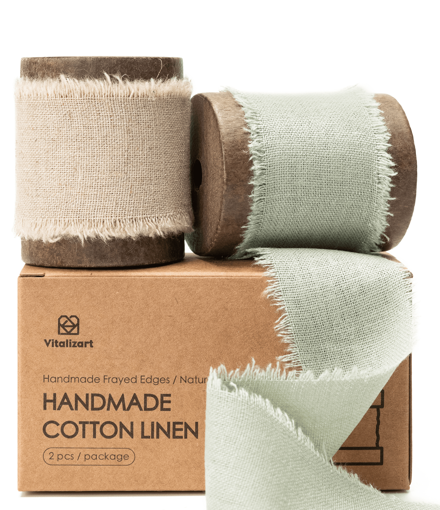 Cotton Linen Ribbon 1.5" x 10Yd (Beige & Green) - Vitalizart