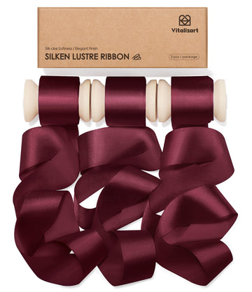 Vitalizart Silken Lustre Ribbon 1" x 15 Yards, Champagne & Nude Silky Satin Ribbon with Subtle Sheen (Burgundy)