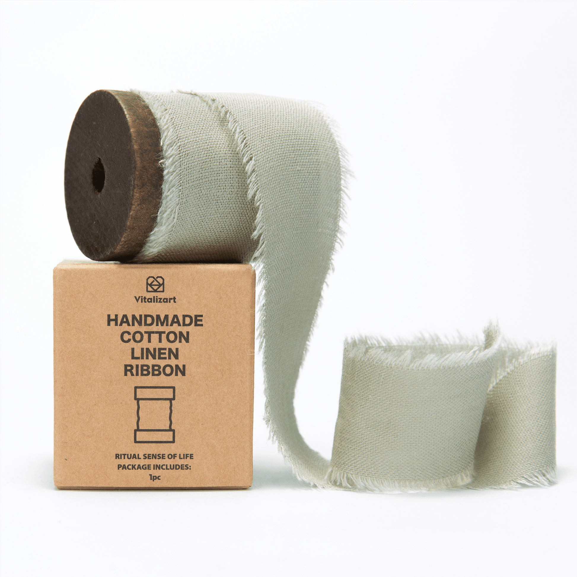 Cotton Linen Ribbon 1.5" x 5Yd (Sage Green) - Vitalizart