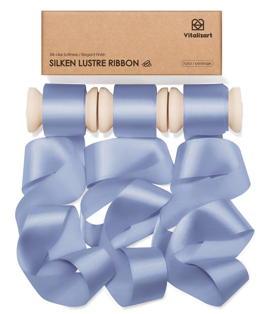 Vitalizart Silken Lustre Ribbon 1" x 15 Yards, Champagne & Nude Silky Satin Ribbon with Subtle Sheen (Dusty Blue) - Vitalizart