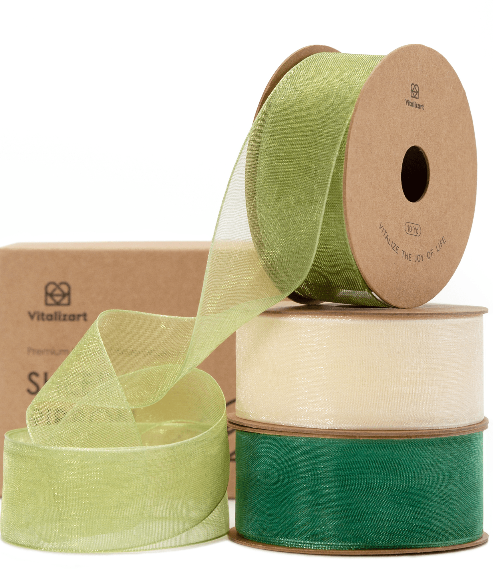 Organza Sheer Ribbon 1“ x 30 Yd (Green & Cream) - Vitalizart