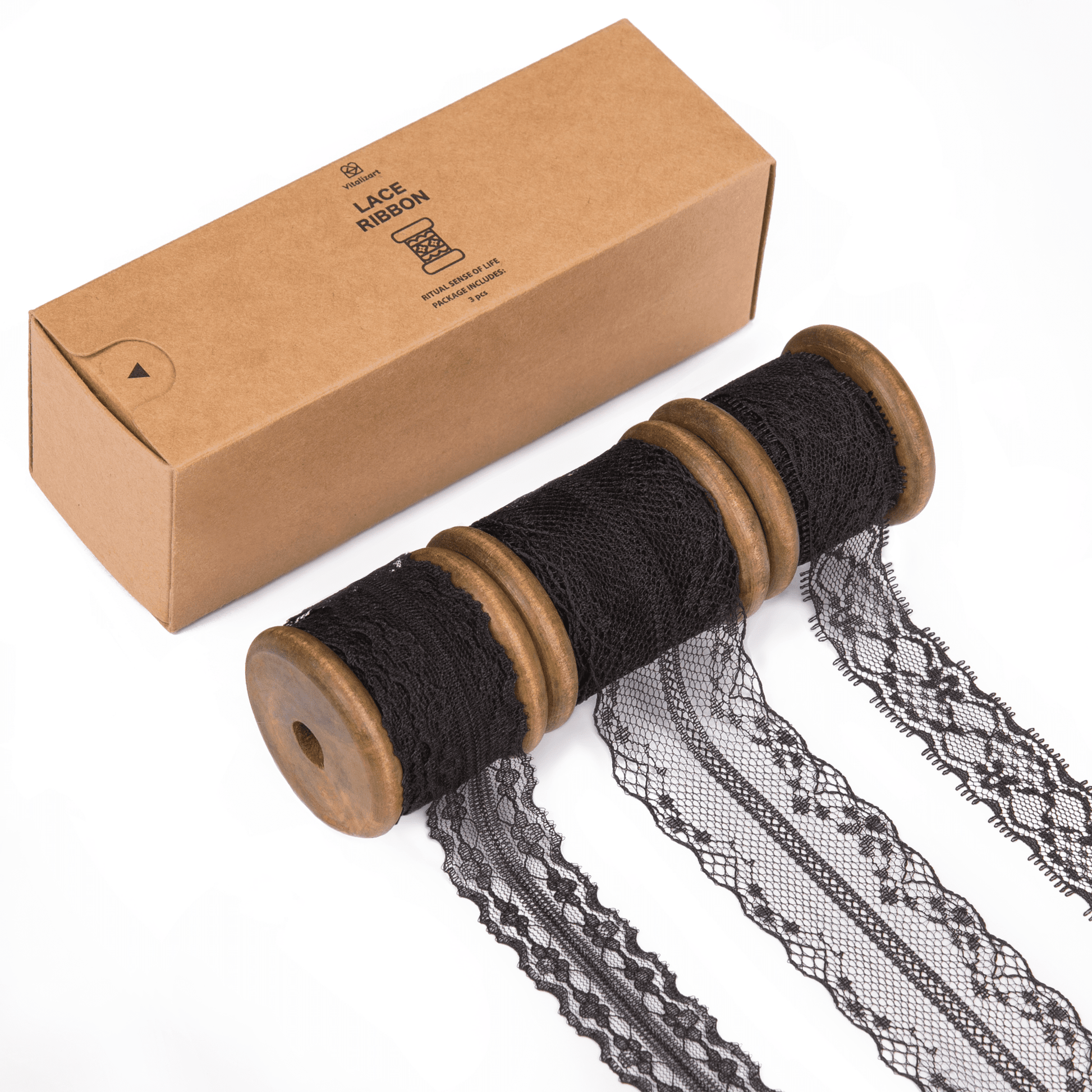 Lace Ribbon 0.9"/1.1"/1.57" x 5 Yd (Black) - Vitalizart