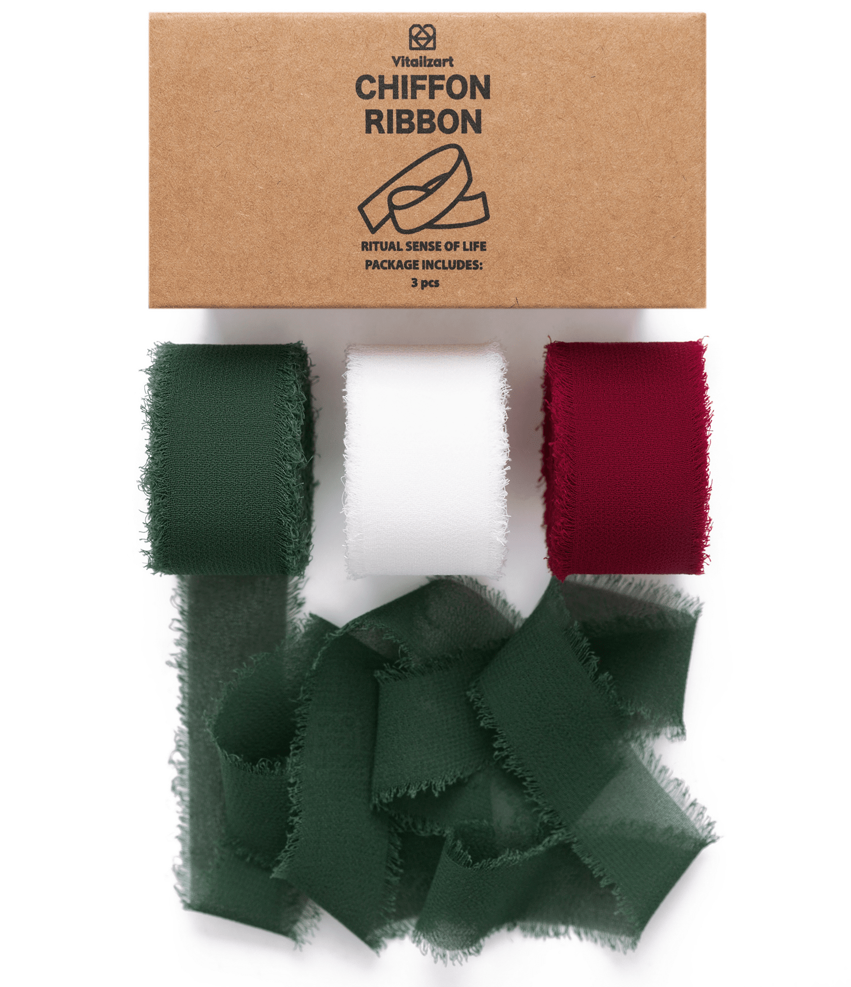 Chiffon Silk Ribbon 1" x 21 Yd (Red Green & White) - Vitalizart