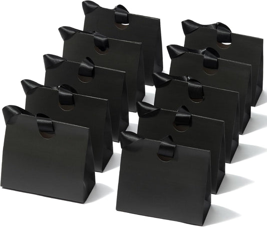 Paper Gift Bags With Ribbon Handles Set of 10 Assorted Colors Bulk Reusable For Gift Wrap  7.87"x3.54"x7.09" Small (Black colors)