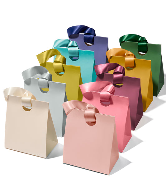 VITALIZART PAPER GIFT BAGS WITH RIBBON HANDLES SET OF 10 RED BULK REUSABLE FOR GIFT WRAP 5.91"X3.54"X7.28" SMALL (10 Assorted Colors) - Vitalizart