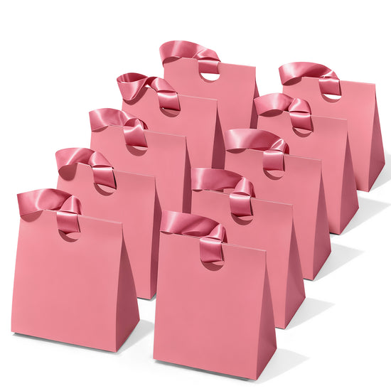VITALIZART PAPER GIFT BAGS WITH RIBBON HANDLES SET OF 10 RED BULK REUSABLE FOR GIFT WRAP 5.91"X3.54"X7.28" SMALL (PINK COLOR) - Vitalizart
