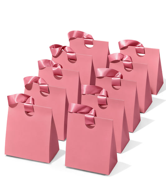 VITALIZART PAPER GIFT BAGS WITH RIBBON HANDLES SET OF 10 RED BULK REUSABLE FOR GIFT WRAP 5.91"X3.54"X7.28" SMALL (PINK COLOR) - Vitalizart