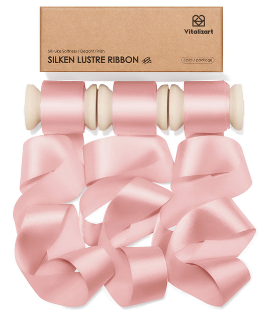 Vitalizart Silken Lustre Ribbon 1" x 15 Yards, Champagne & Nude Silky Satin Ribbon with Subtle Sheen ( Light Pink) - Vitalizart