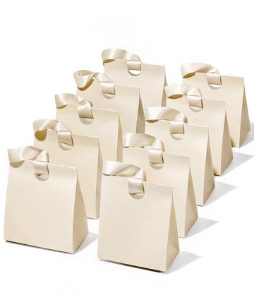 Cream White Medium Size/10pcs Paper Gift Bags with Ribbon Handles — Set of 10