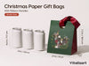 Christmas Small Paper Gift Bags with Ribbon Handles — Set of 10