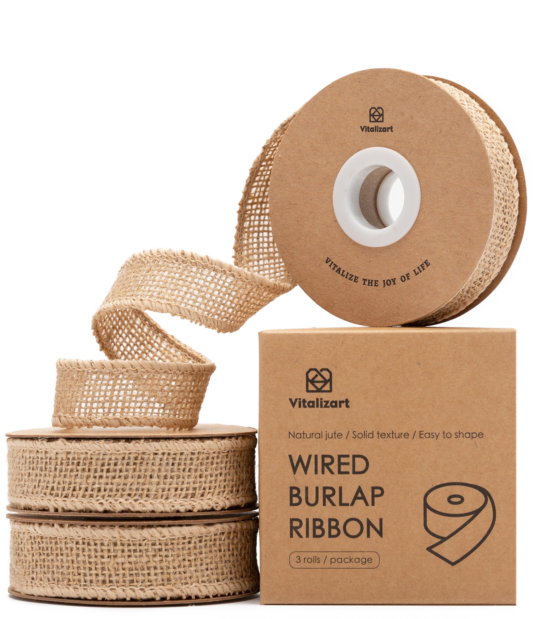 Burlap Ribbon Wired 1" x 12 Yd (Beige) - Vitalizart