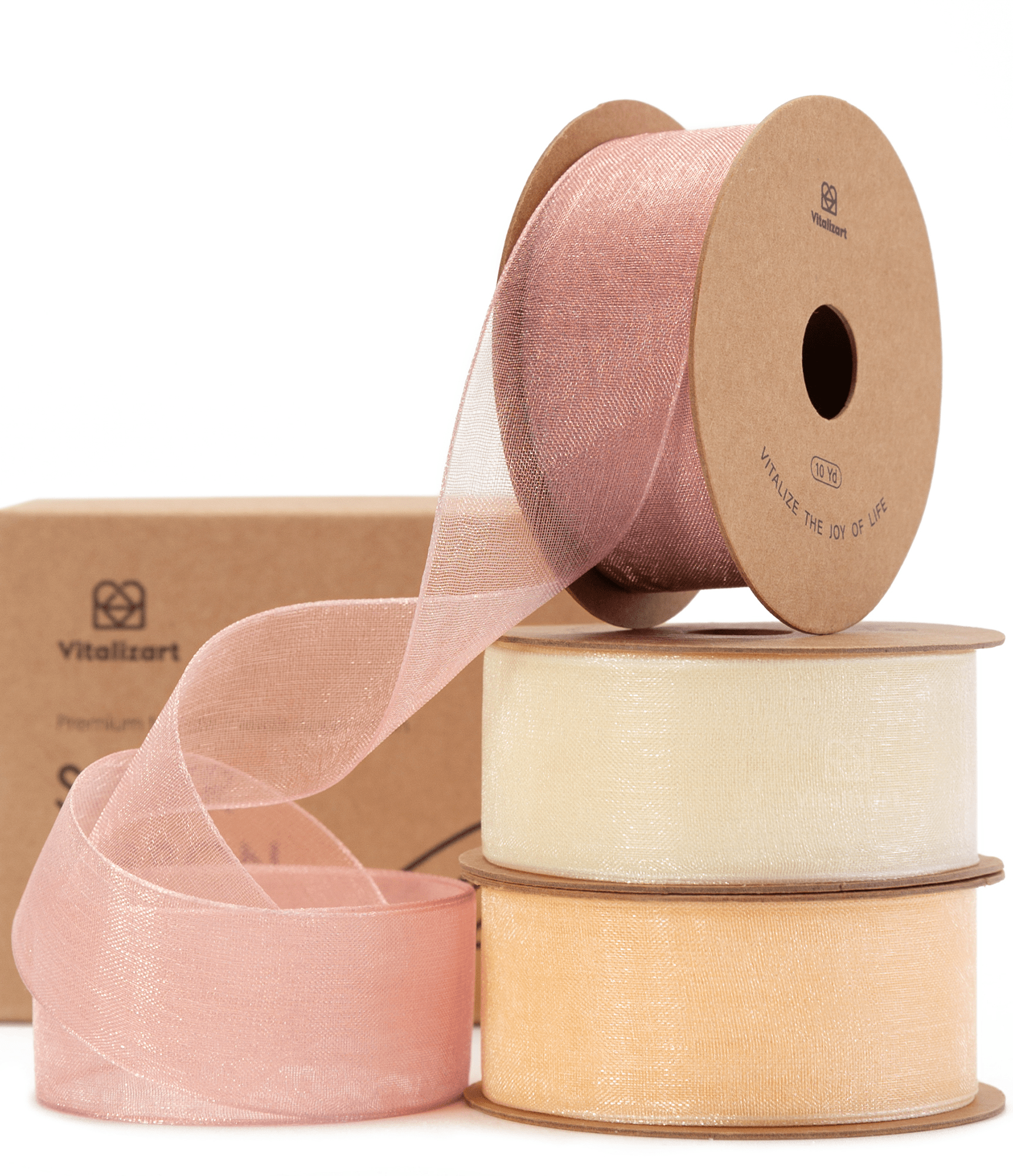 Organza Sheer Ribbon 1“ x 30 Yd (Rose Gold & Cream) - Vitalizart