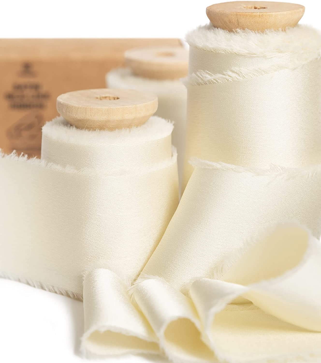 Silk Satin Ribbon with Wooden Spool 1.5” x 15 Yd (Ivory White) - Vitalizart