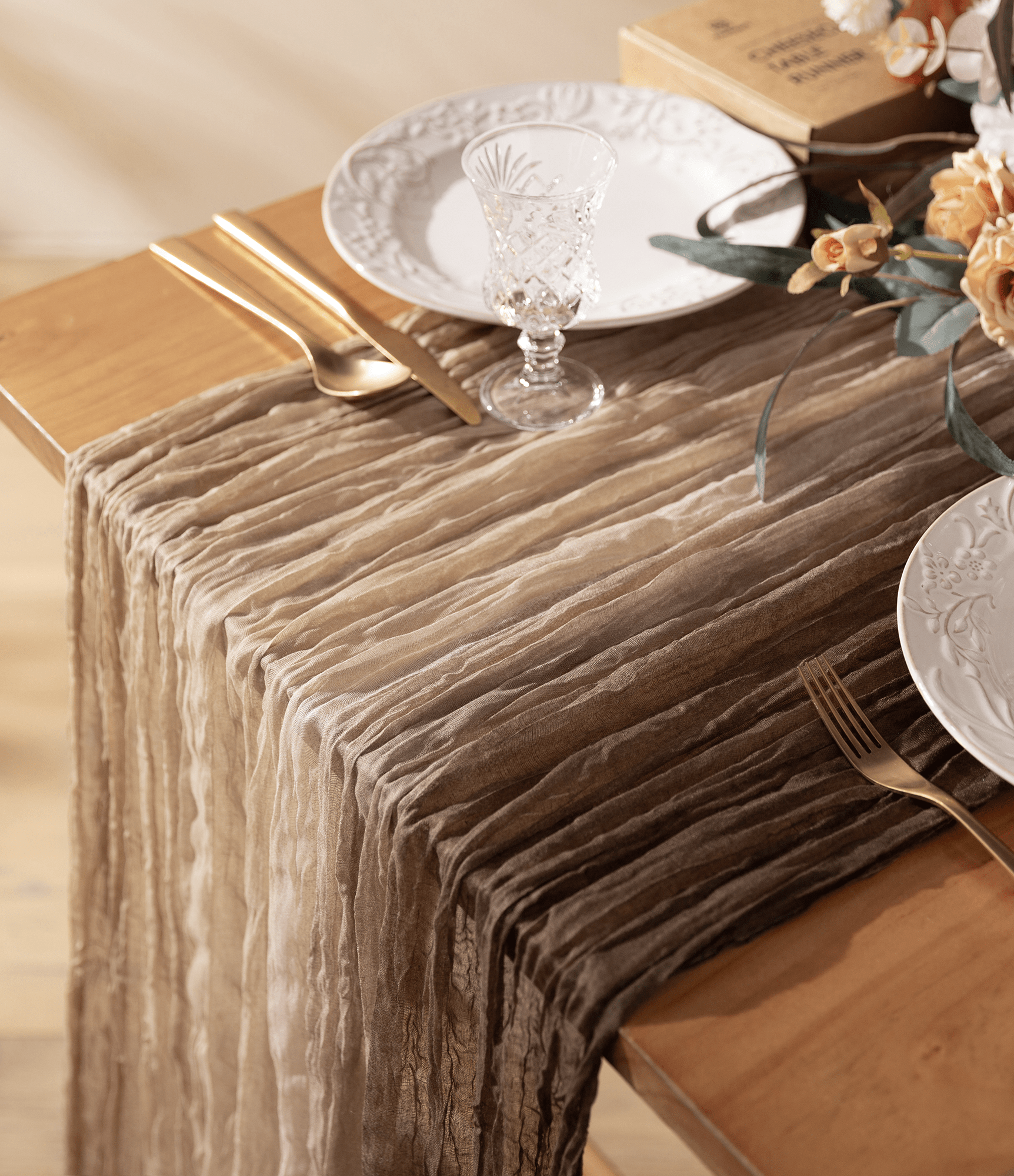 Cheesecloth Table Runner Gauze Boho Rustic 35 x 120 Inches (Nude Coffee Brown) - Vitalizart