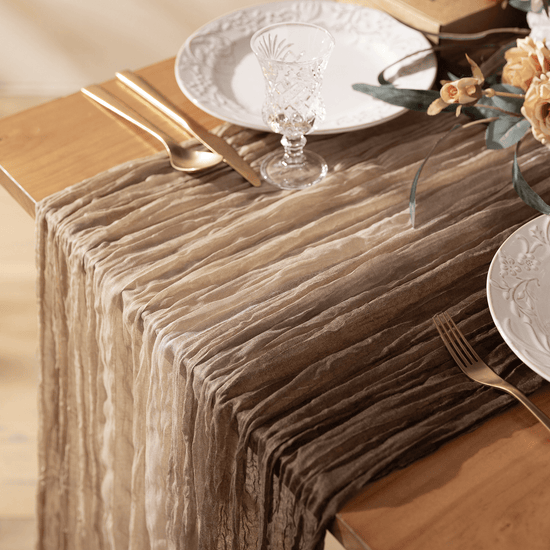 Cheesecloth Table Runner Gauze Boho Rustic 35 x 120 Inches (Nude Coffee Brown) - Vitalizart