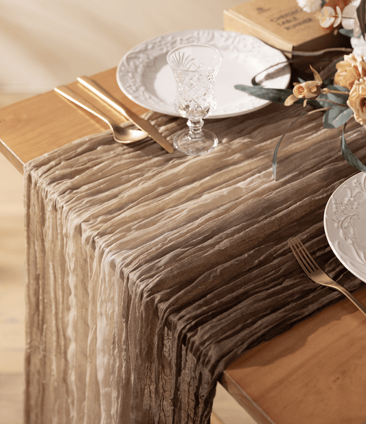 Cheesecloth Table Runner Gauze Boho Rustic 35 x 120 Inches (Nude Coffee Brown) - Vitalizart