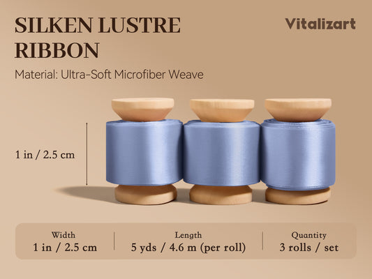 Vitalizart Silken Lustre Ribbon 1" x 15 Yards, Champagne & Nude Silky Satin Ribbon with Subtle Sheen (Dusty Blue) - Vitalizart