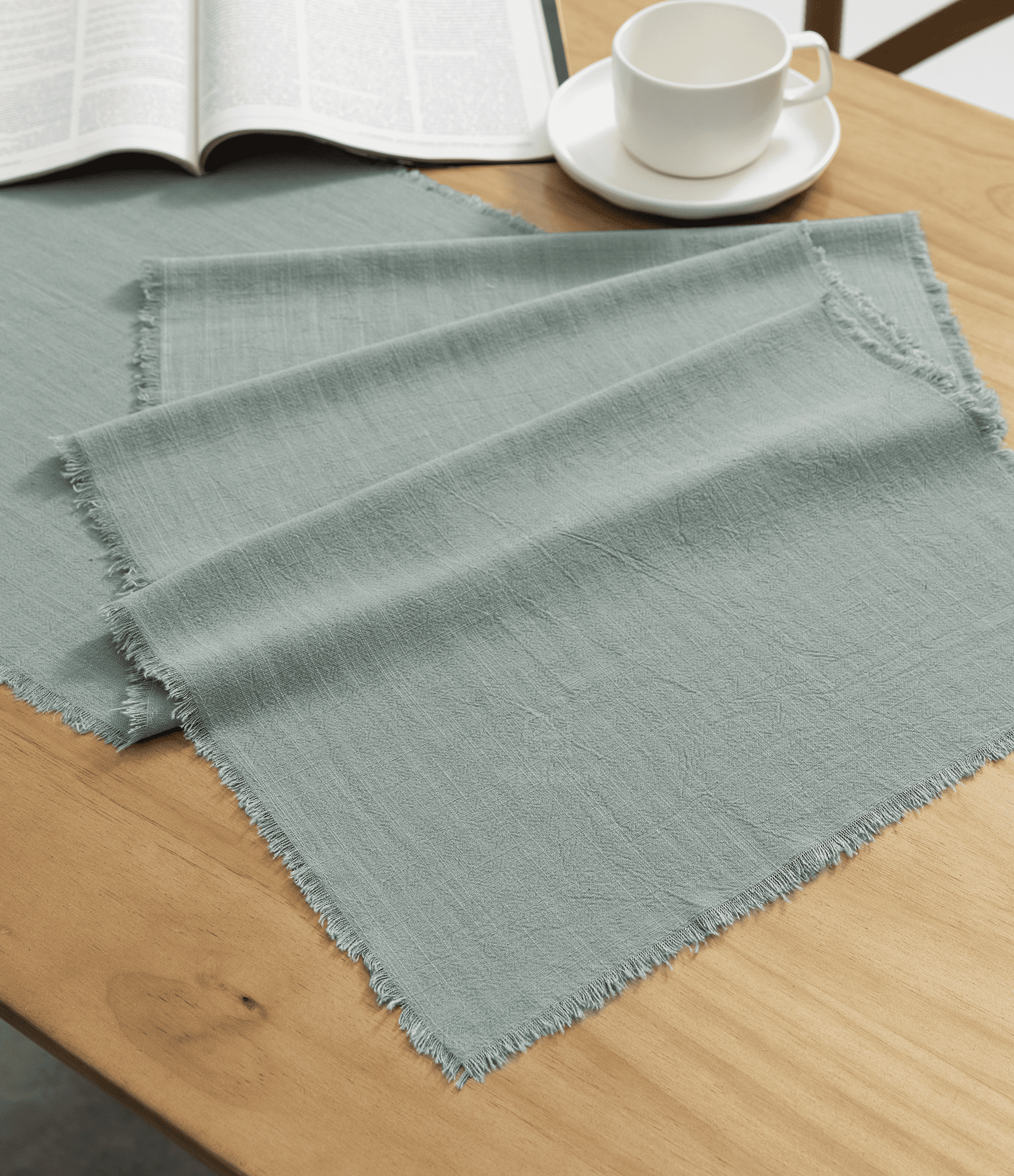 Cotton Linen Table Runner 14 x 90 Inches (Sage Green) - Vitalizart