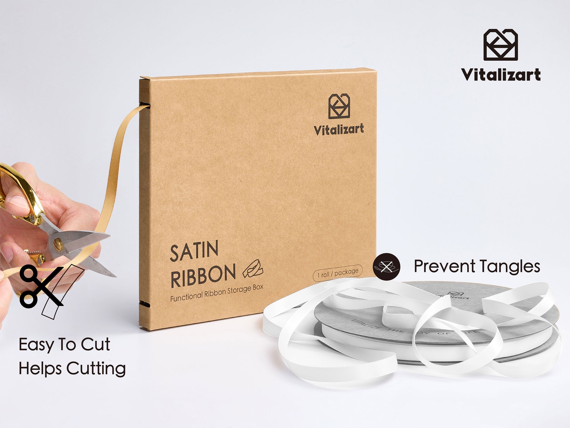 Ribbon for Crafts Double Faced Functional Satin Ribbon 3/8" x 100Yd (Gold) - Vitalizart