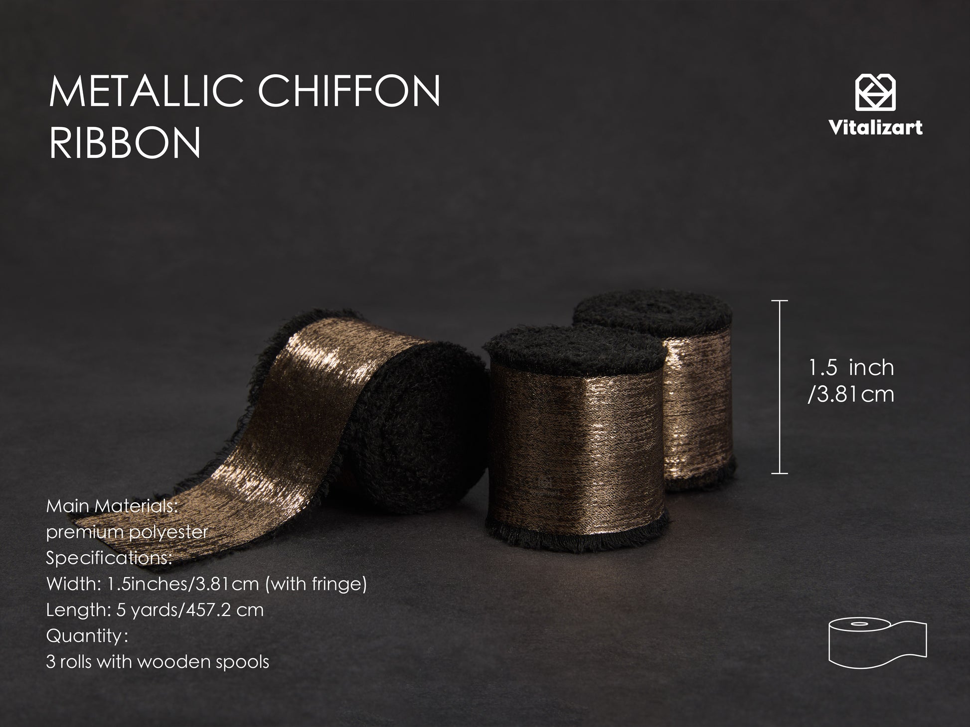 Metallic Chiffon Ribbon 1 - 1/2" x 15 Yd (Black) - Vitalizart