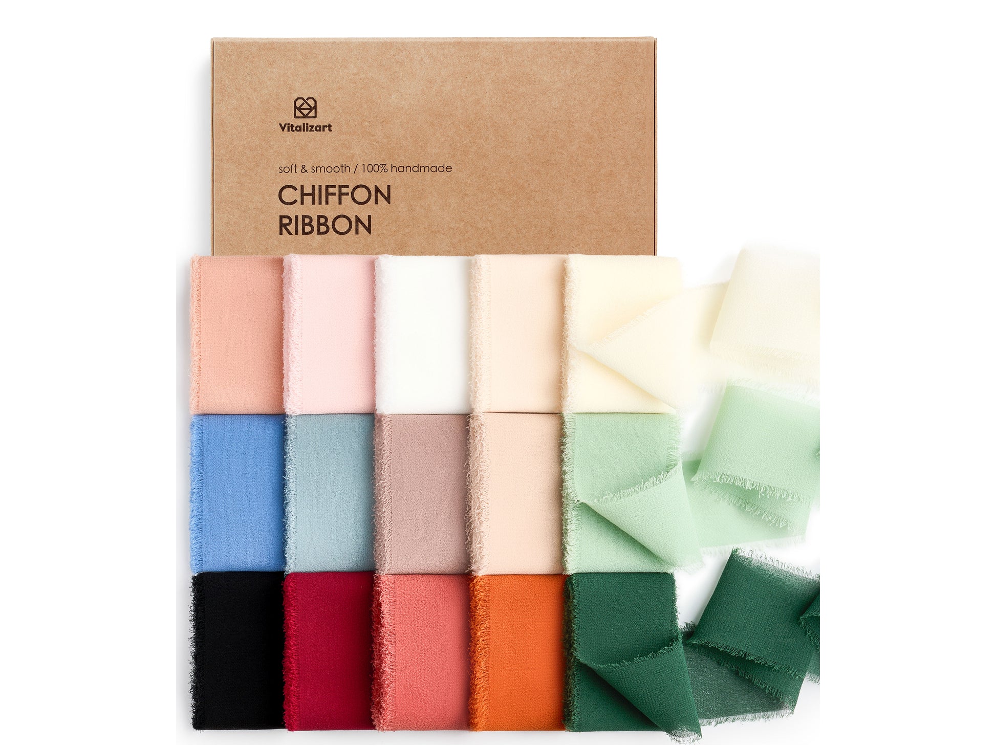 Fringe Chiffon Silk Ribbon 1.5" Inch x 30Yd (Mixed Color) - Vitalizart