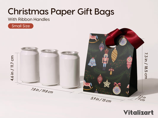 Christmas Small Paper Gift Bags with Ribbon Handles — Set of 30 - Vitalizart