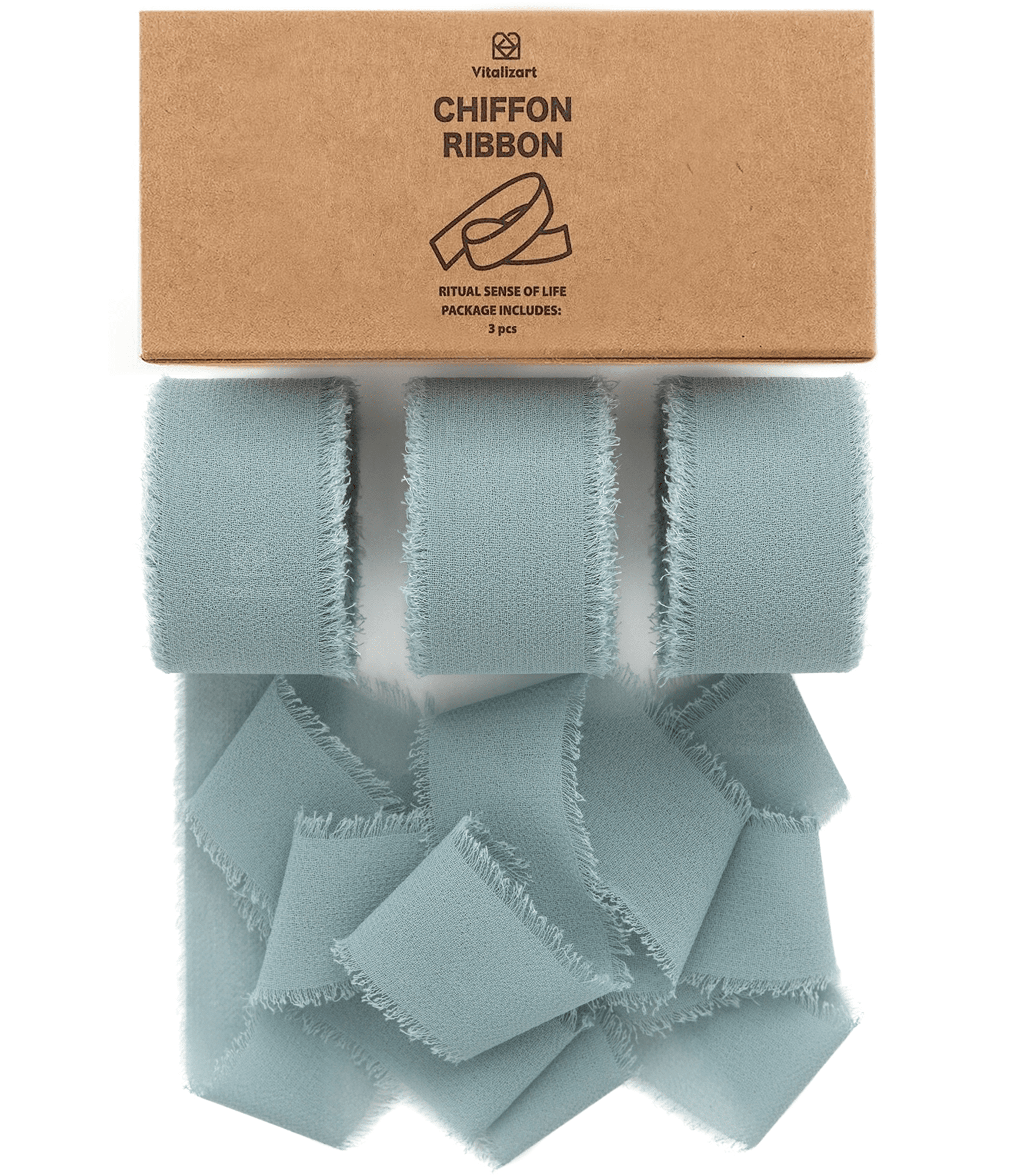 Chiffon Silk Ribbon 1" x 21 Yd (Dusty Blue 1) - Vitalizart