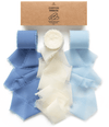 Fringe Chiffon Silk Ribbon 1 1/2 Inch x 21Yd (White & Blue) - Vitalizart