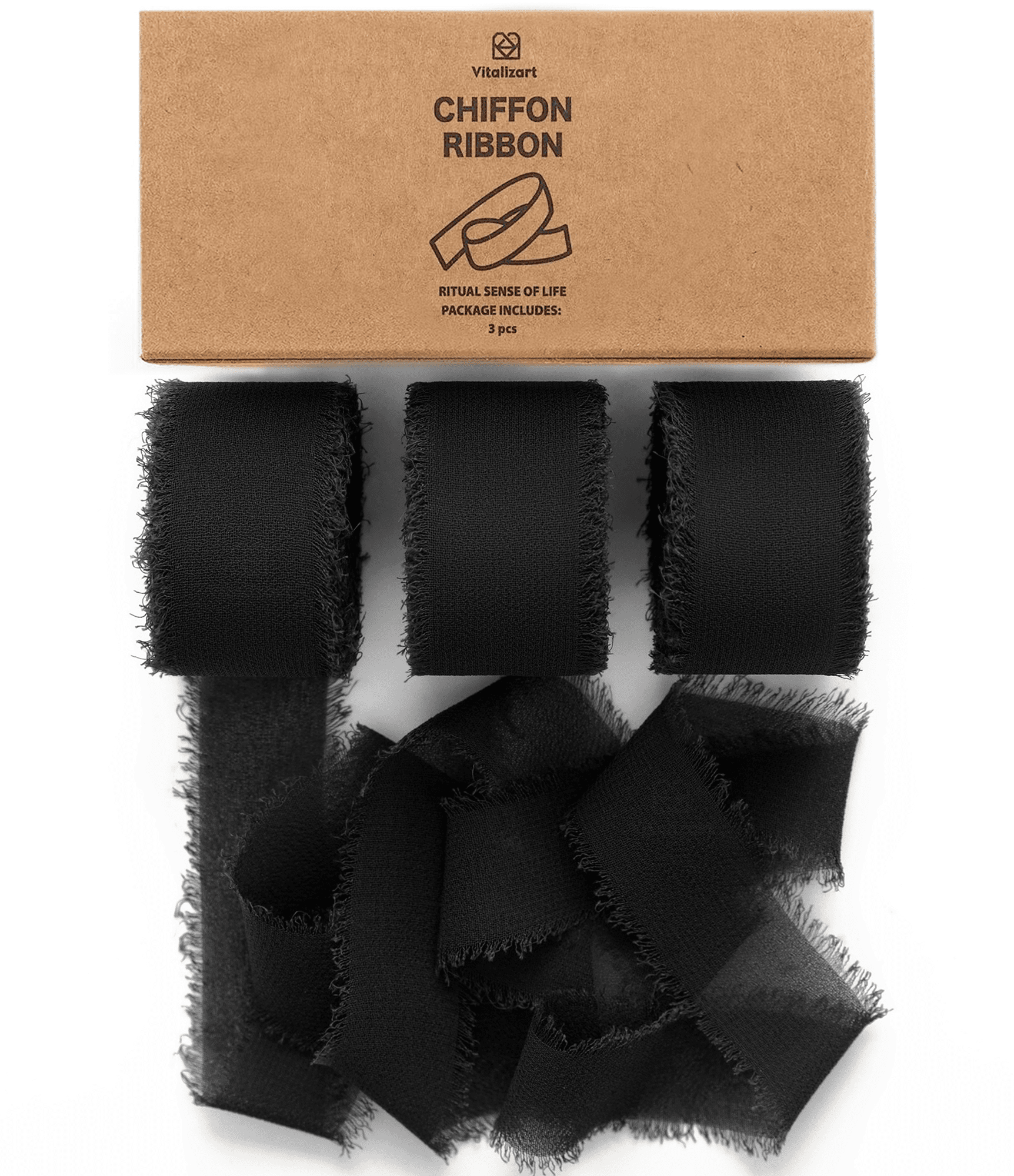 Chiffon Silk Ribbon 1" x 21 Yd (Dark Black) - Vitalizart