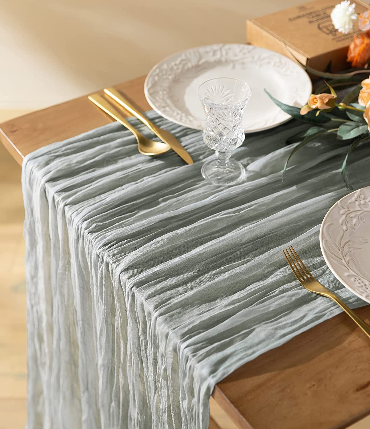 Cheesecloth Table Runner Gauze Boho Rustic 35 x 120 Inches (Gray Blue) - Vitalizart