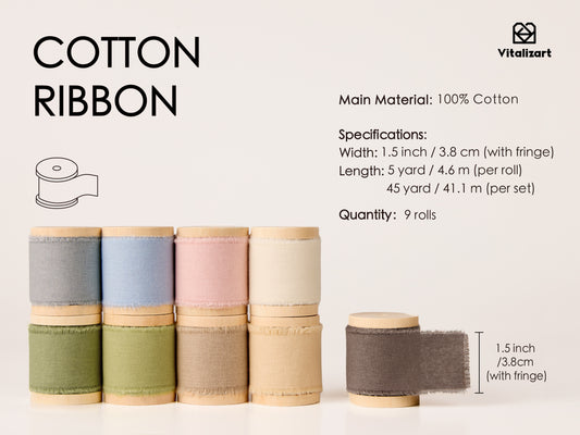 Vitalizart Ribbon Cotton Handmade Fringe 1.5" x 45 Yd Pure Natural Cotton Ribbons - Vitalizart