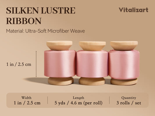 Vitalizart Silken Lustre Ribbon 1" x 15 Yards, Champagne & Nude Silky Satin Ribbon with Subtle Sheen ( Light Pink) - Vitalizart