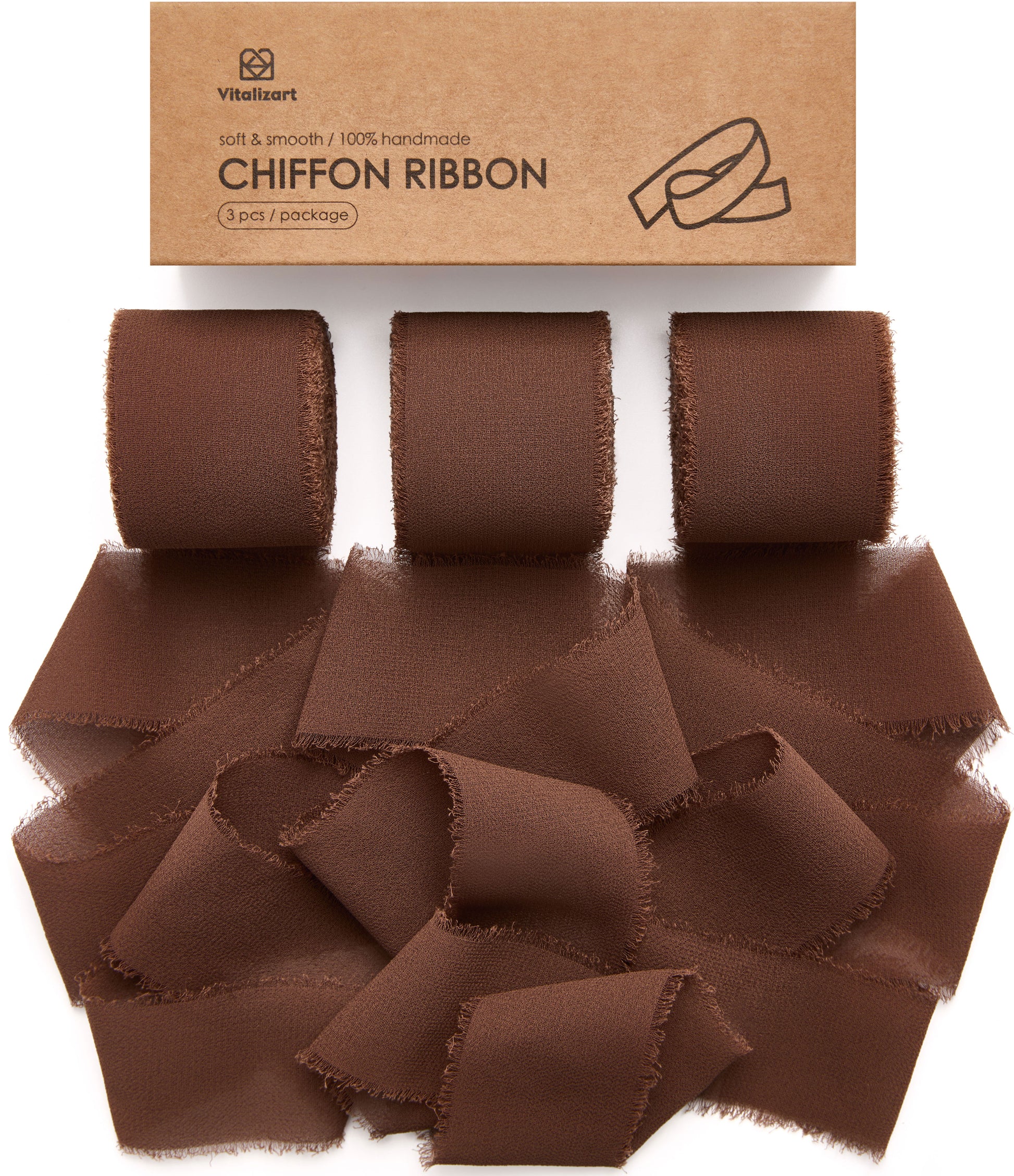 Fringe Chiffon Silk Ribbon 1.5" x 21Yd (Dark Brown) - Vitalizart