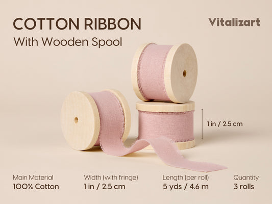 Vitalizart Ribbon Cotton Handmade Fringe 1" x 15 Yd Pure Natural Cotton Ribbons (Pink) - Vitalizart