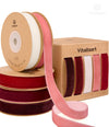 Vitalizart Velvet Ribbon 5/8" x 25 Yd, Christmas Ribbon Set, Rustic Gift Wrapping Ribbon for Crafts, Bows & Holiday Decor (Burgundy & Red)