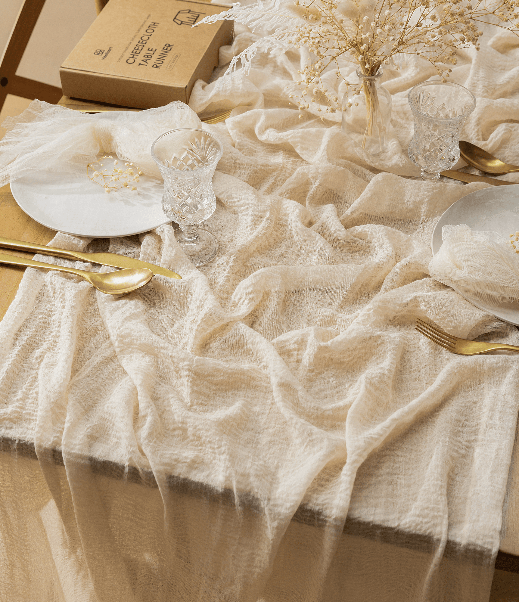 Cheesecloth Table Runner 35 x 120 Inches (Ivory) - Vitalizart