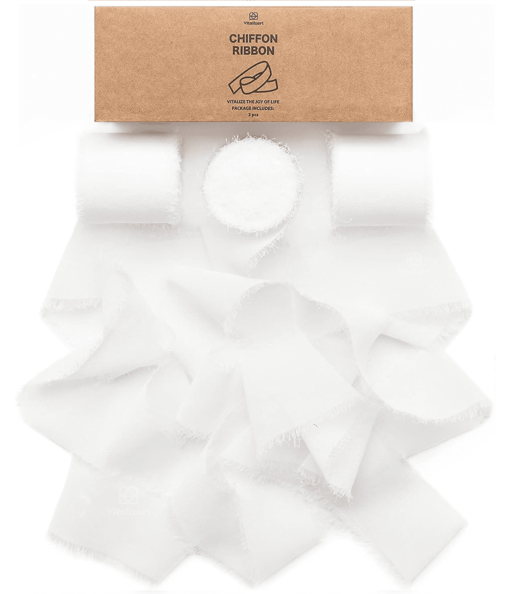 Fringe Chiffon Silk Ribbon 1.5" x 21Yd (White) - Vitalizart