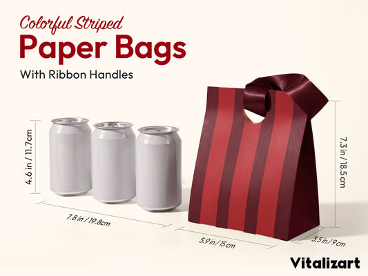 Mixed-Color Striped Paper Small Gift Bags with Ribbon Handles — Set of 10 - Vitalizart